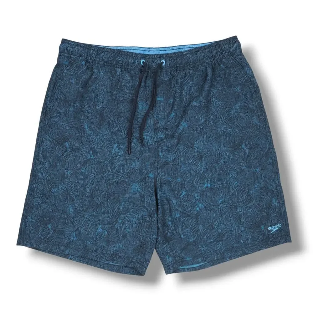 Speedo Men’s XXL Blue Patterned Swim Trunks Lined Drawstring Shorts